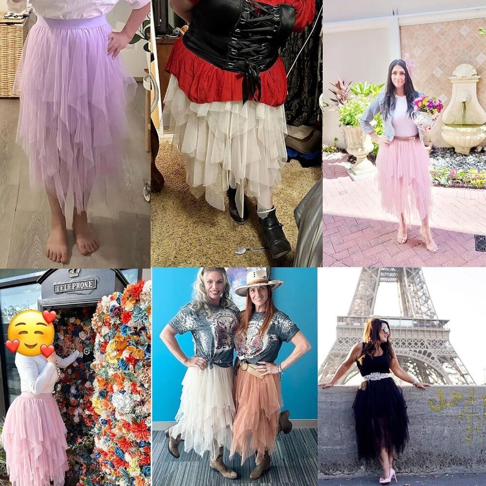 Tulle Fuchsia Skirts for Women High Waist Elastic Midi Skirt Mesh Tutu Skirts - Picture 4 of 5